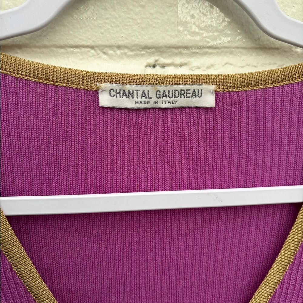 VTG Chantal Gaudreau Pink & Gold 100% Italian Virgin Wool Cardigan, SZ L VGUC - Picture 5 of 11
